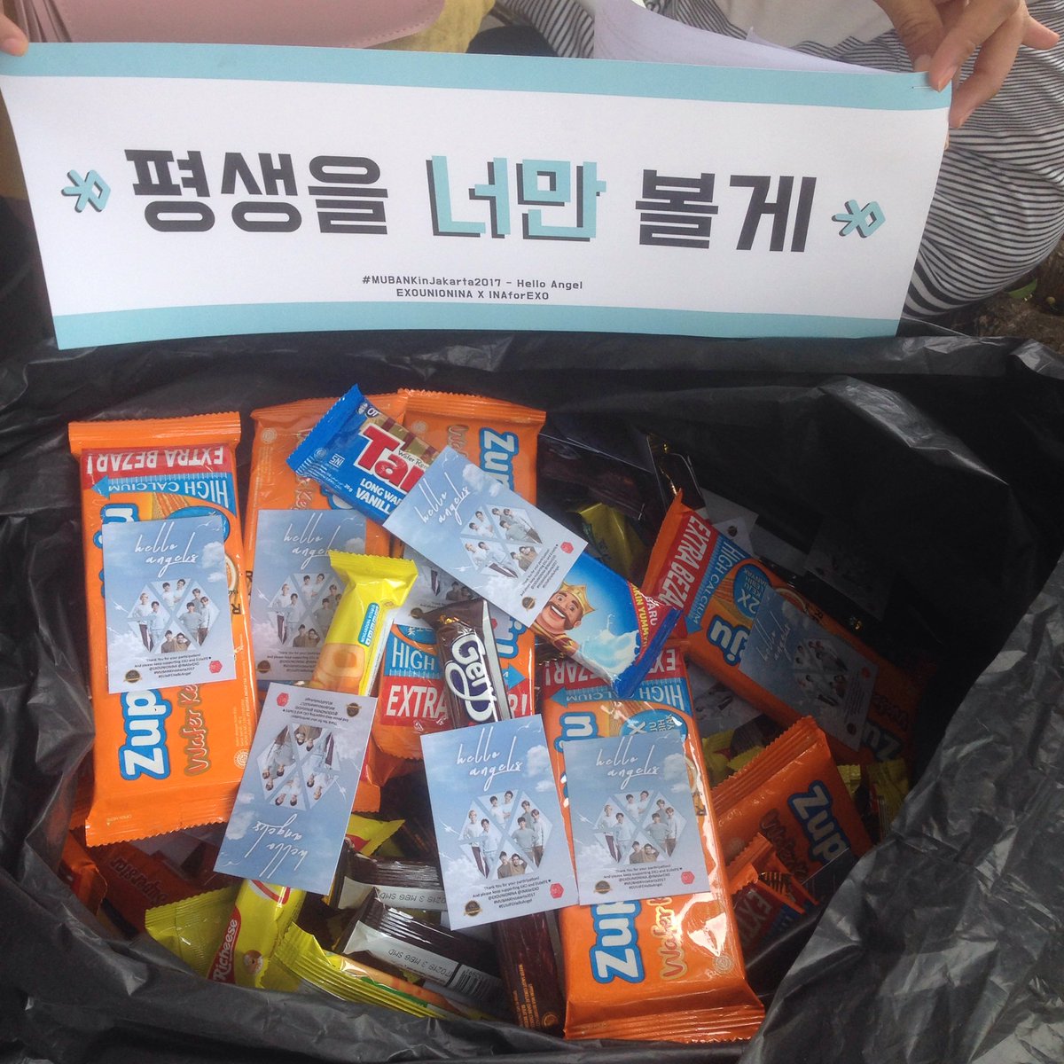 INAForEXO's tweet photo. #EUIxIFEHelloAngel sebentar lagi kami akan membagikan food support buat yg sedang antri masuk venue, tunjukkin ke exo L-an mu! https://t.co/twXbiTBrHi