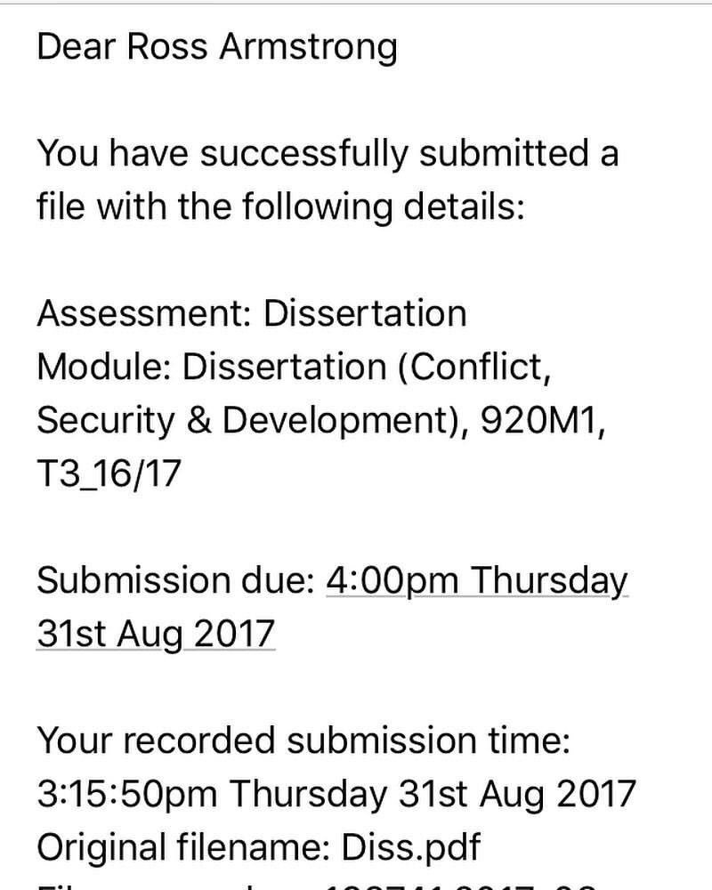 It's all over. Thanks to all at @SussexGlobal for the last 4 years #dissertation on #ontologicalsecurity in #Liberia  #handin #Sussexalumni
