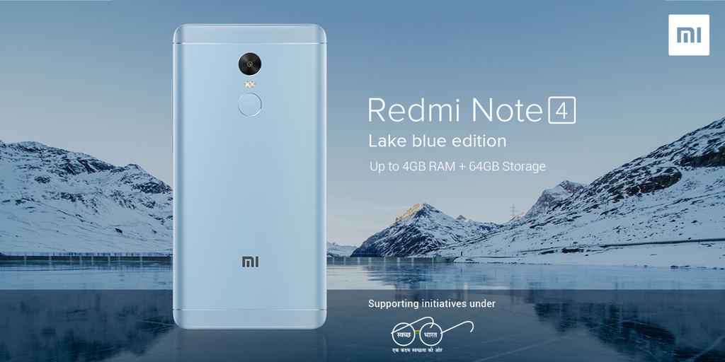 manukumarjain's tweet image. #RedmiNote4 Lake Blue Edition: part of the proceeds from the sales will go towards supporting Swachh Bharat Abhiyan &amp;amp; reviving lakes! (2/3)