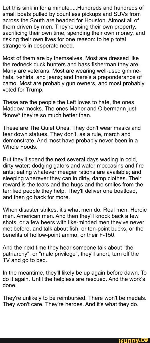 MistyJune27's tweet photo. #America #HurricaneHarvey #blessthehelpers. This is a wonderful read I found on ifunny https://t.co/XZDAKUCGU8