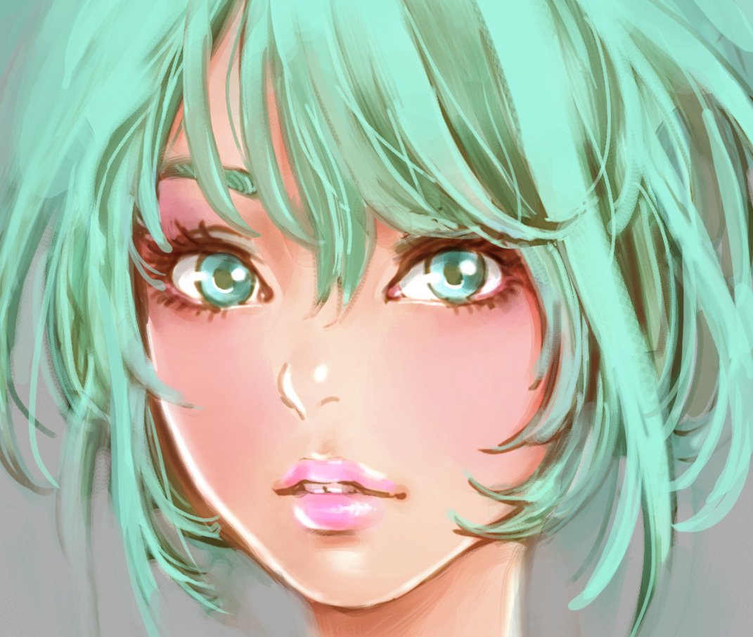 1girl solo lips portrait parted lips looking at viewer aqua hair  illustration images