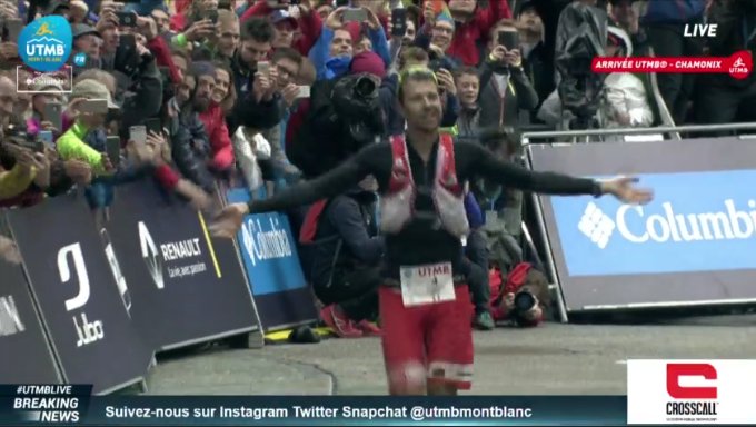 UTMBMontBlanc's tweet photo. #UTMB 2017 Incredible Victory @francoisdhaene after leading almost the entire race! Looking fresh and easy. Live on https://t.co/X0013rb2Vd https://t.co/8Zf0ZQg5Zf