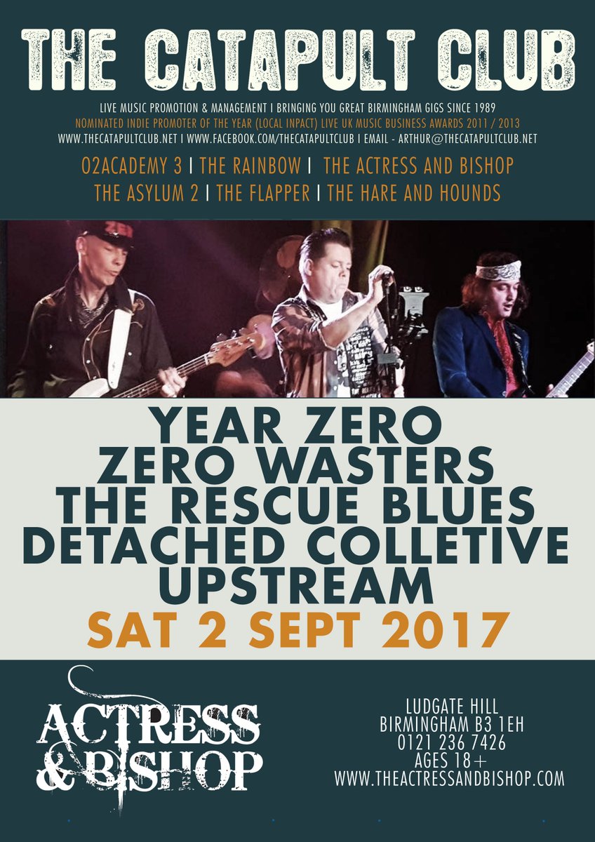 TheCatapultClub's tweet image. TONIGHT at @TheActressBham // 7.30pm // 18+
Year Zero
@ZWasters 
@rescuebluesuk 
Detached Collective