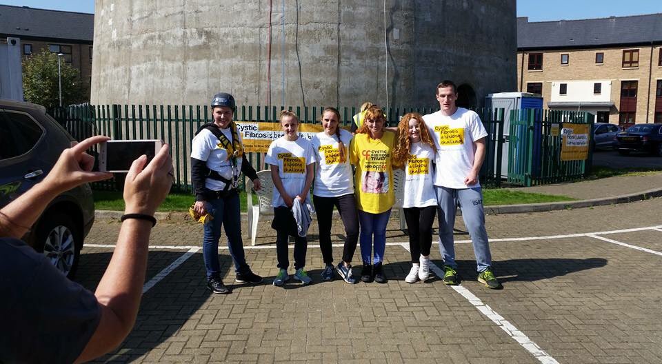 CJTrustCF's tweet photo. Northampton Tower Abseil in memory of my Niece Chloe for The Cystic Fibrosis Trust ❤️💙💙 @cftrust with my cousin @wonkyflowers and Aunty😊 https://t.co/IErICoAoZi