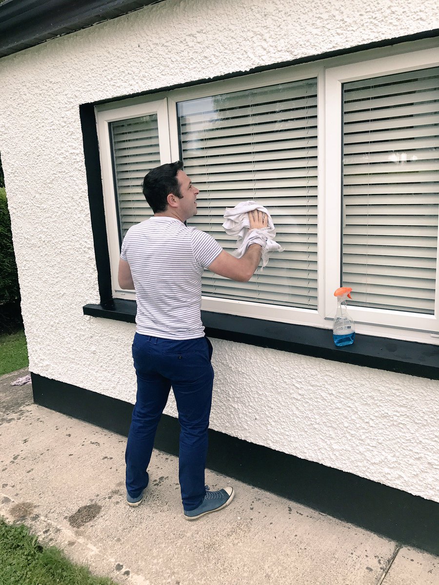 Canvassing on a sunny Saturday morning with Cllr @peterbyrnejnr earning his votes washing windows along the way! #NotJustAtElectionTime