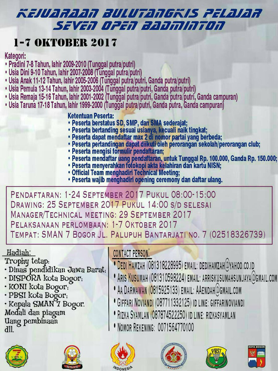 Kejuaraan Bulutangkis Pelajar SEVEN OPEN BADMINTON 2017