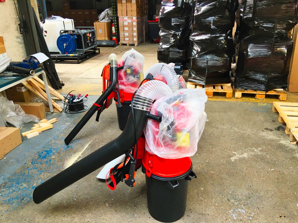 Three 'Back-Vacs' off to their customers, these mobile machines make light work of leaf, litter, and dog mess removal. Call 01403 273444.