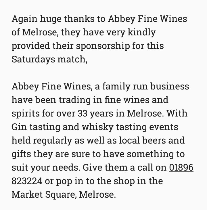 Match Day sponsor
<a href="/AbbeyFineWines/">Abbey Fine Wines</a>