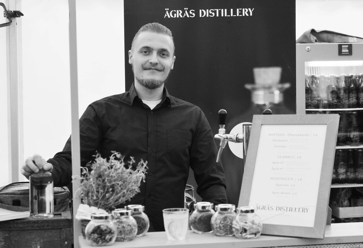 AgrasDistillery's tweet photo. Mikael rocks his moustache better than the rest of us. We're visiting stars alongside Fiskarsin Panimo at #sopp2017 #oulu today #craft https://t.co/JEzyVCDmLD
