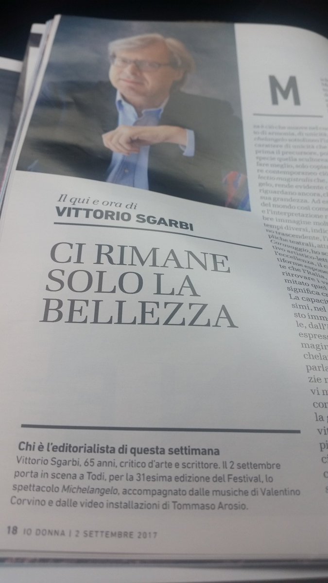 Su <a href="/IOdonna/">iodonna</a> in edicola oggi <a href="/VittorioSgarbi/">Vittorio Sgarbi</a> ci introduce allo spettacolo di questa sera al <a href="/todifestival/">Todi Festival</a> 
#Michelangelo
