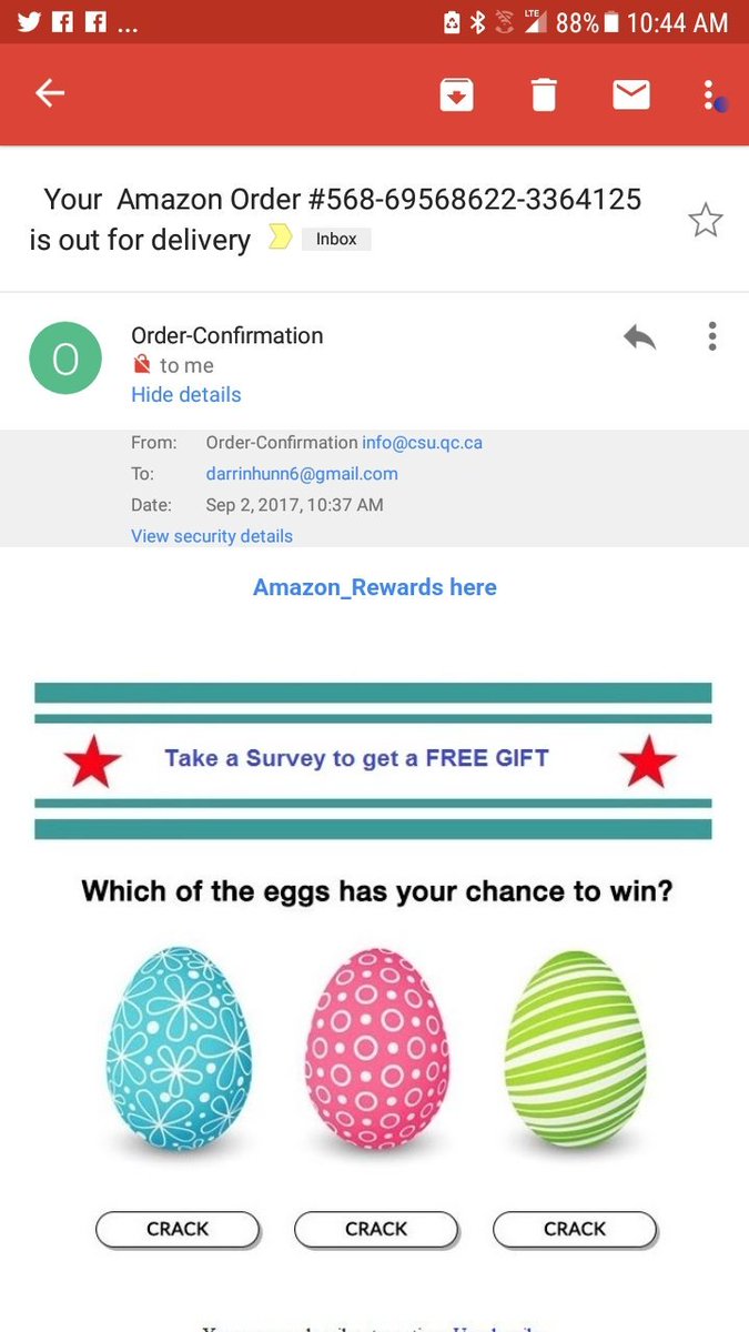 DarrinTech's tweet photo. I have 4 spam messages this morning one said it was from Amazon be careful of you haven't ordered anything report it as spam. https://t.co/xpOoMbSvNZ