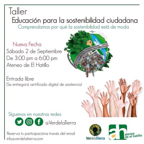 Hoy #02septiembre Taller Educación para la sostenibilidad ciudadana, de <a href="/VerdelaTierra/">VerdelaTierra</a> junto al <a href="/AteneoHatillo/">Ateneo de El Hatillo</a>, de 2pm a 6pm