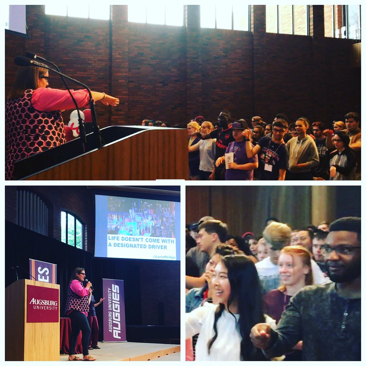 LorinPhillips's tweet photo. Thanks @AugsburgU first-years for spending your morning laughing, learning, and dancing with me! #AuggieDays #makingsafechoices @CAMPUSPEAK https://t.co/CZz7JQuRns