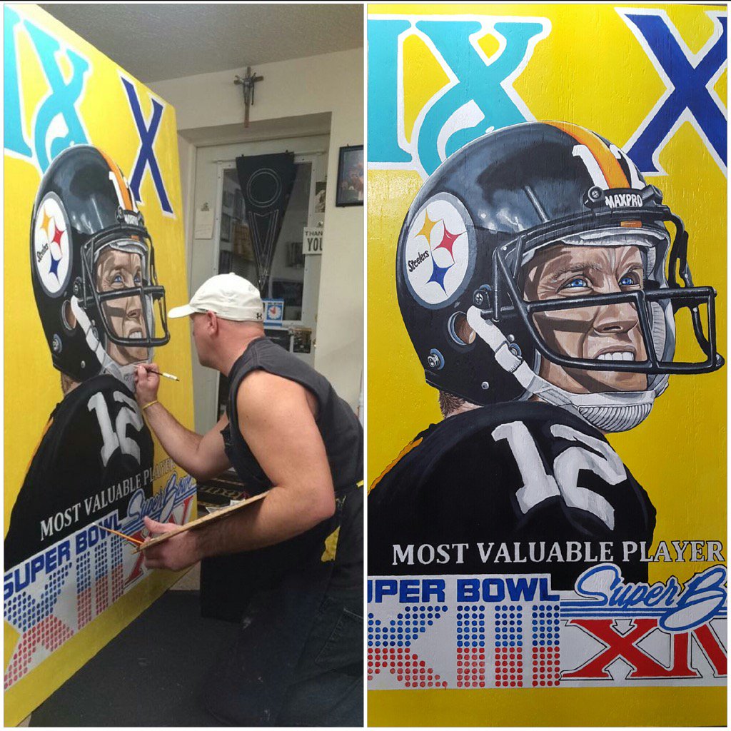 Happy birthday to Steeler great Terry Bradshaw. Had a lot of fun painting this 6 ft tall piece. 