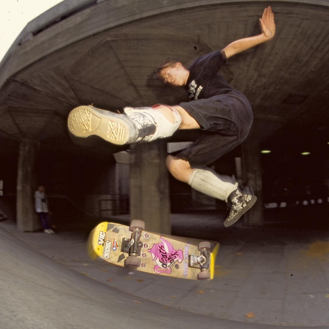 Concrete Days: Chris Howell, Southbank. kick-flip Ollie on a free-style board, R.a.D Issue 82, Dec '89 F.I.S.T. 📸 : Tim Leighton-Boyce #LLSB