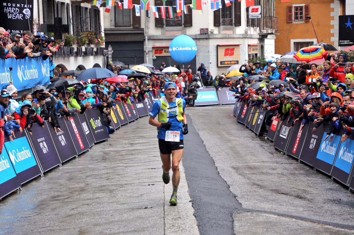 Tim Tollefson (@HokaOneOne) is third at #UTMB for the second year in a row. He finishes in 19:53:30.