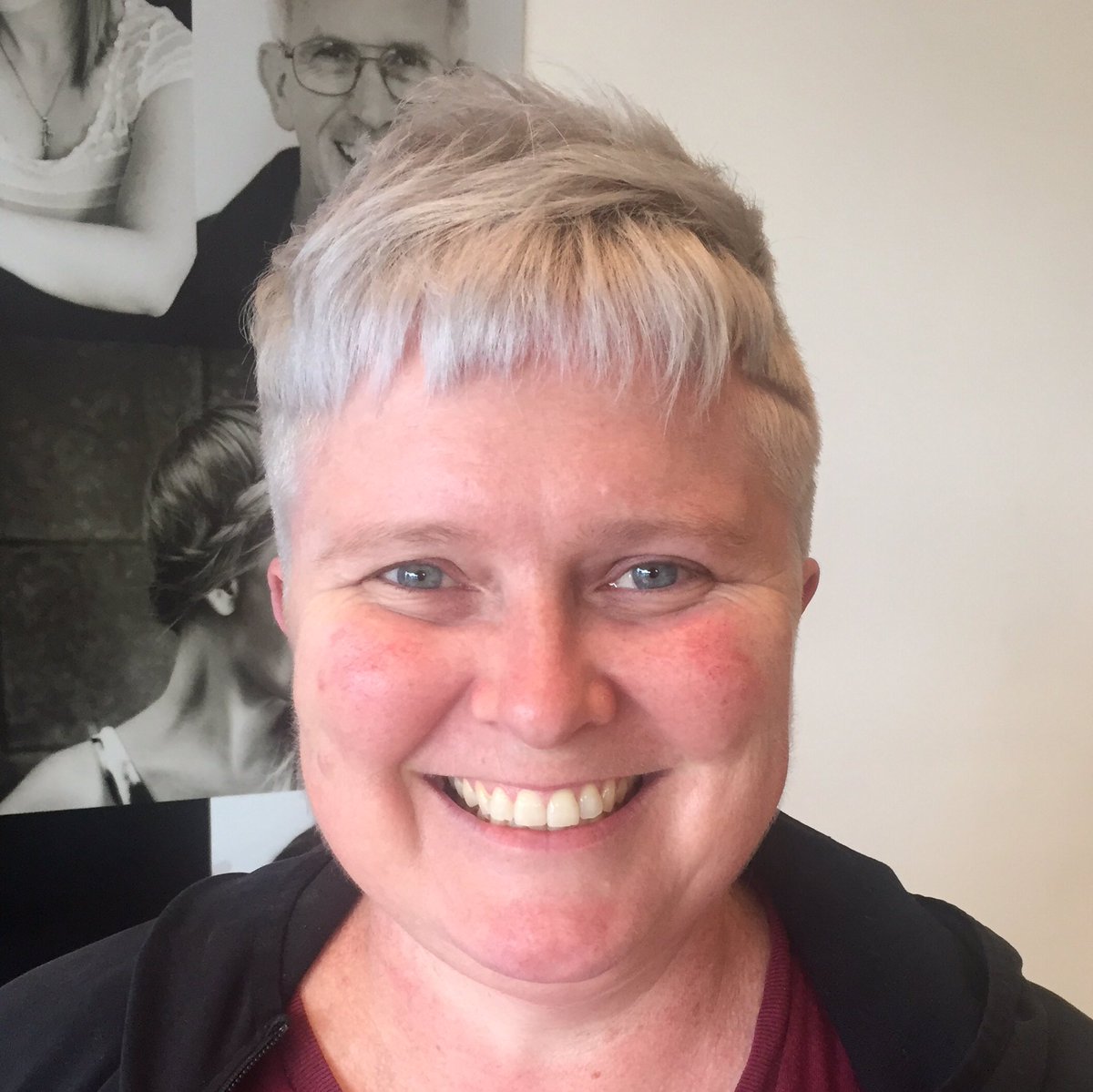 All_ForMary's tweet photo. Lil bit in love with the latest look created for Annette 😍 This gem never walks out the same! #creatingAnnette #haircut #shorthair #blonde https://t.co/F2YTVK411G