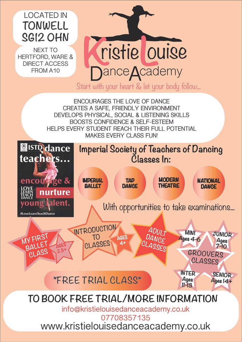 kristielouiseda's tweet photo. #dance #istd #ballet #modern #tap #national #jazz #musicaltheatre #hertford #ware #a10 #tonwell #freetrial #babyballet #preschool #adults https://t.co/tXJWXM70YR