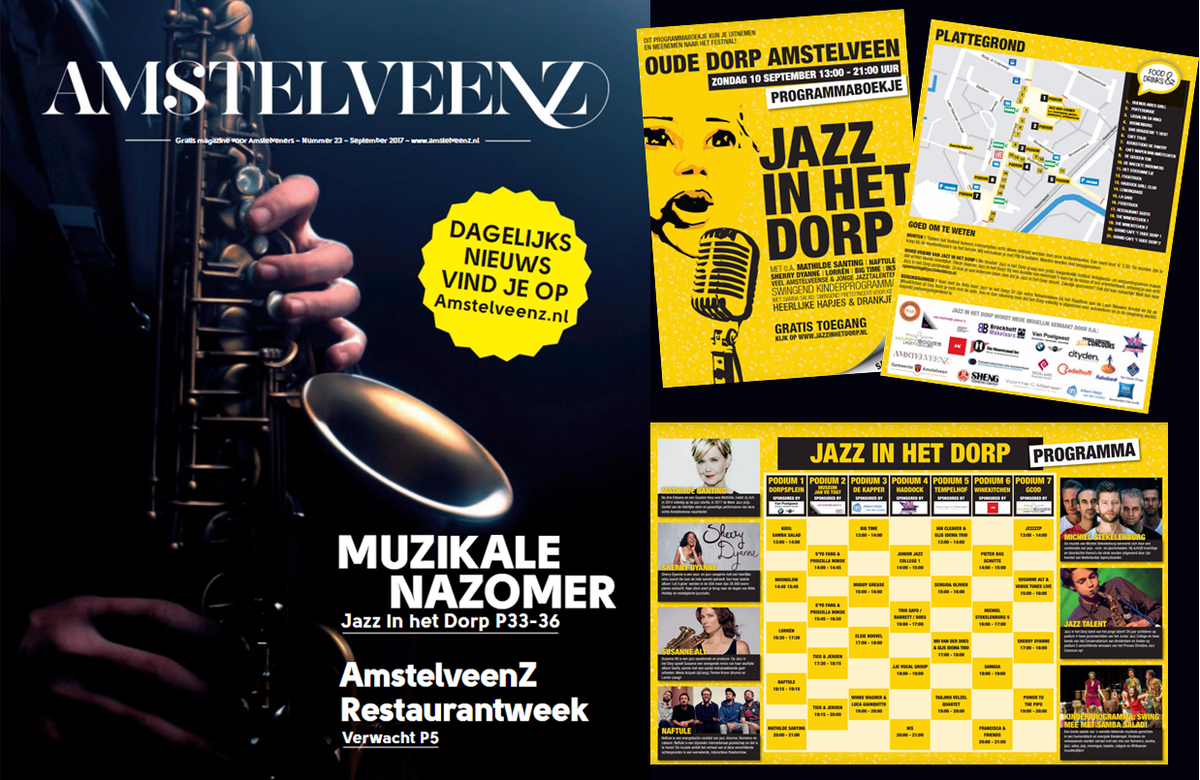 De <a href="/Amstelveenz/">AMSTELVEENZ</a> ligt weer op de deurmat. Met heel veel aandacht voor Jazz in het Dorp en incl. uitneembaar programmaboekje. Wel zo handig!