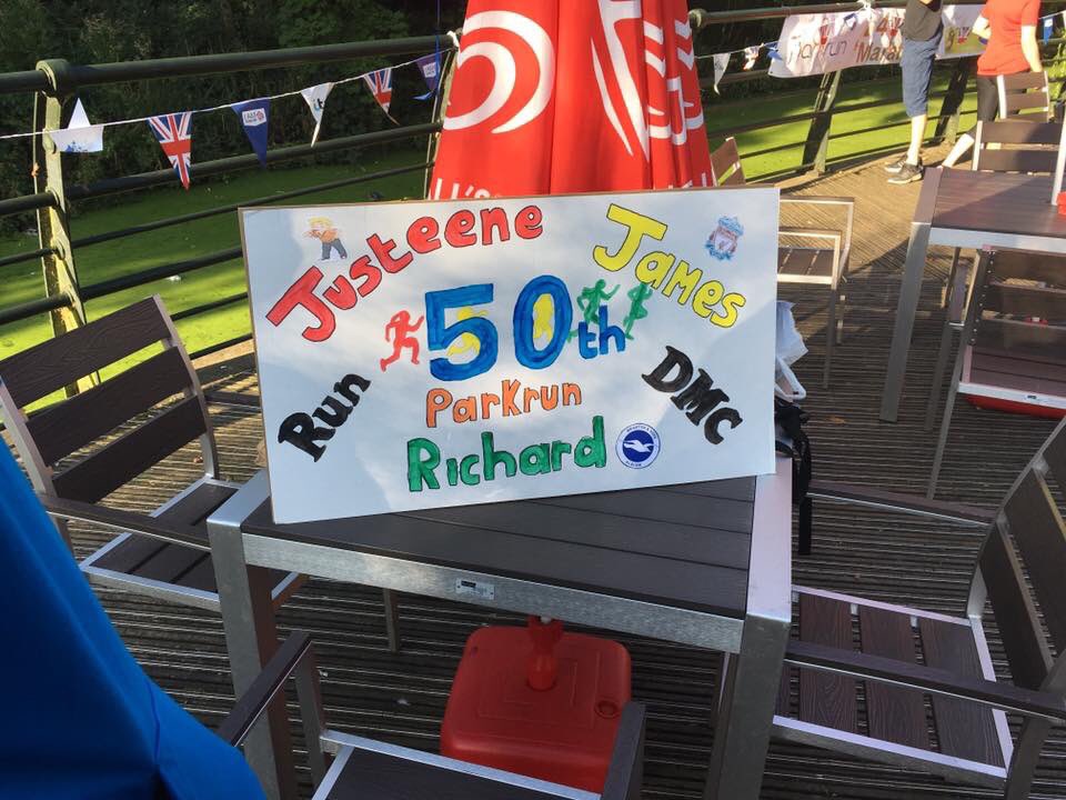 RunDMCrunners's tweet photo. @KLparkrun #RunDMC celebrate #50parkruns for Justeene, Richard and James Hammond hug round of applause https://t.co/1zbZw2pI5X