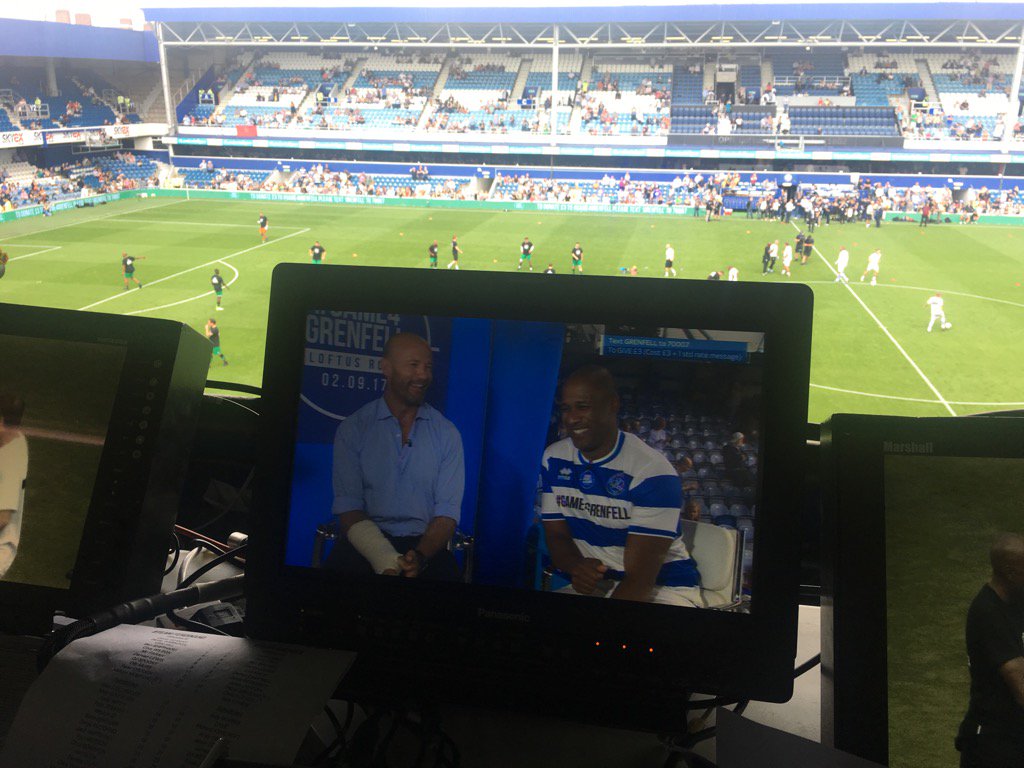 RealMattLucas's tweet photo. View from the commentary box #Game4Grenfell Text GRENFELL to 70007 (Cost £3 + 1 standard rate message) https://t.co/haEBMFHMdA