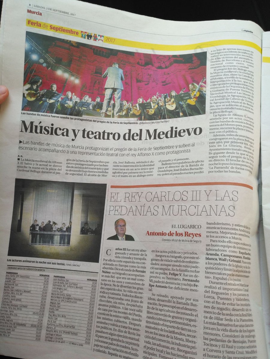 OPGRM's tweet photo. Os dejamos las publicaciones que @laverdad_es y @diariolaopinion han realizado de nuestro paso por el Pregón de Murcia. https://t.co/37oJpJAB9j