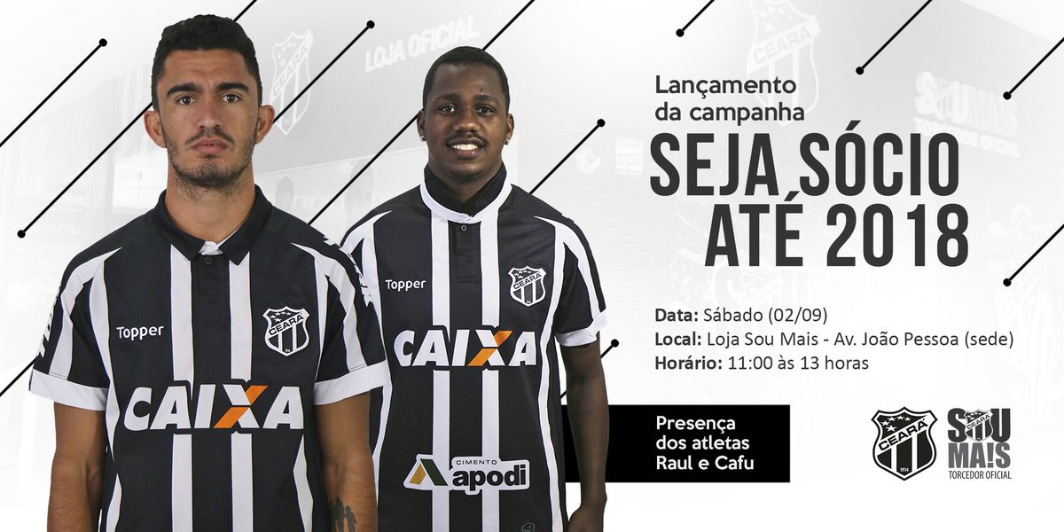 CearaSC's tweet photo. Daqui a pouco os atletas Raul e Cafu estarão presentes na Loja Oficial da Av. João Pessoa, na sede do Vozão. Participe! #SejaSócio #CearáSC https://t.co/iPwaqVKoaA