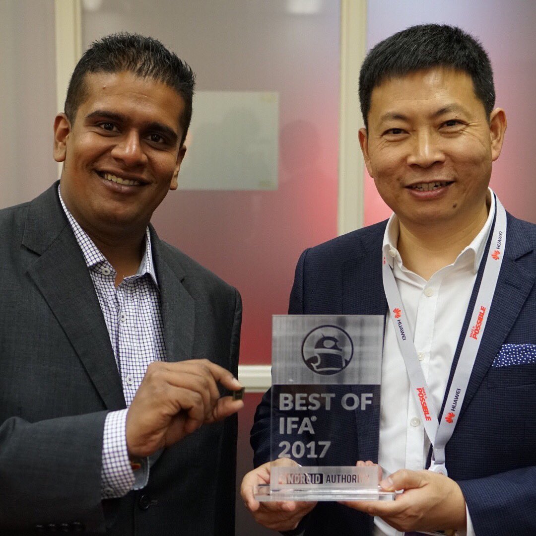 AndroidAuth's tweet photo. Congratulations @HuaweiDeviceUSA on winning one of our #BestOfIFA awards for the #Kirin970 - world's first smartphone SoC with onboard AI! https://t.co/TQYwZsqv2V