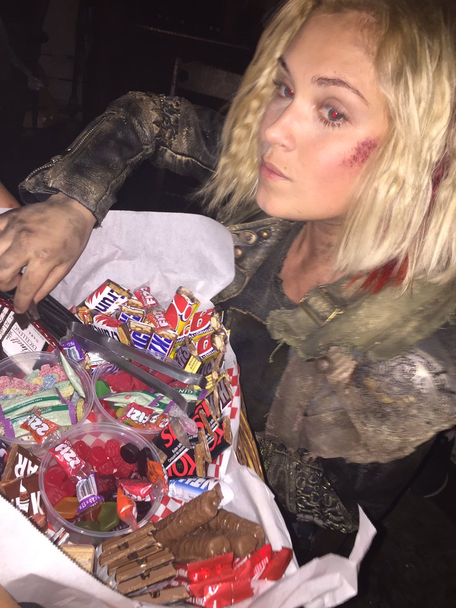 Last night was a late one, but we're all stocked up for the long weekend. #candyKru #the100 @MisElizaJane