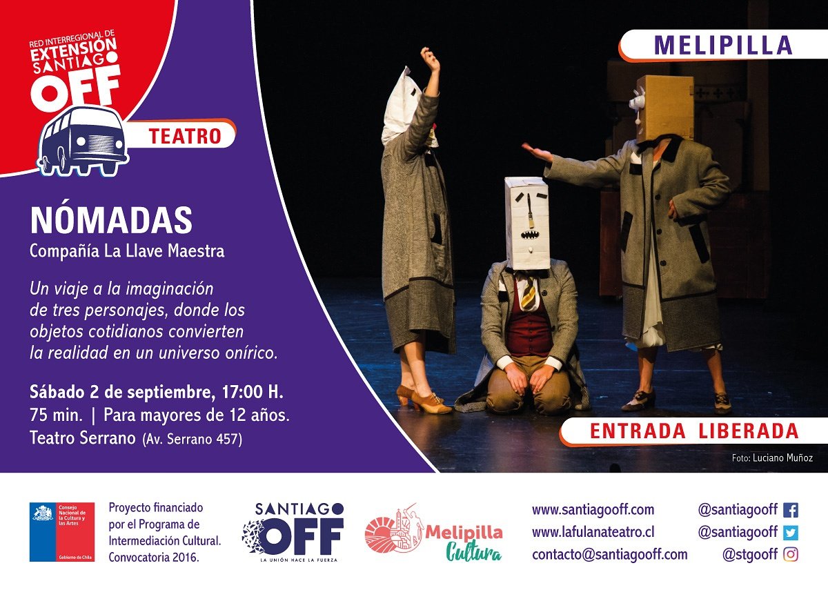 santiagooff's tweet photo. #RedStgoOff Hoy a las 17 H se presenta la obra de teatro #Nómadas de @Tlallavemaestra, #Gratis en Teatro Serrano de Melipilla. https://t.co/86Gjobfbxr