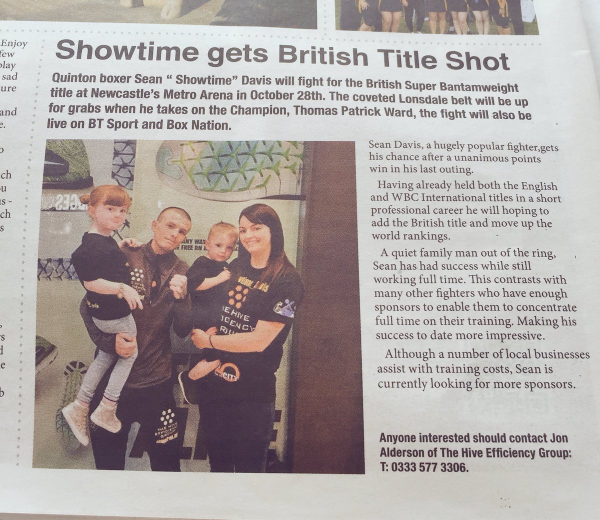 Showtime_Davis's tweet photo. Nice little write up in the paper. British title here we come!👊🏻 #AndTheNew.  #teamdavis @hive_efficiency @HEMLifestories https://t.co/QRiCqQR7Cc