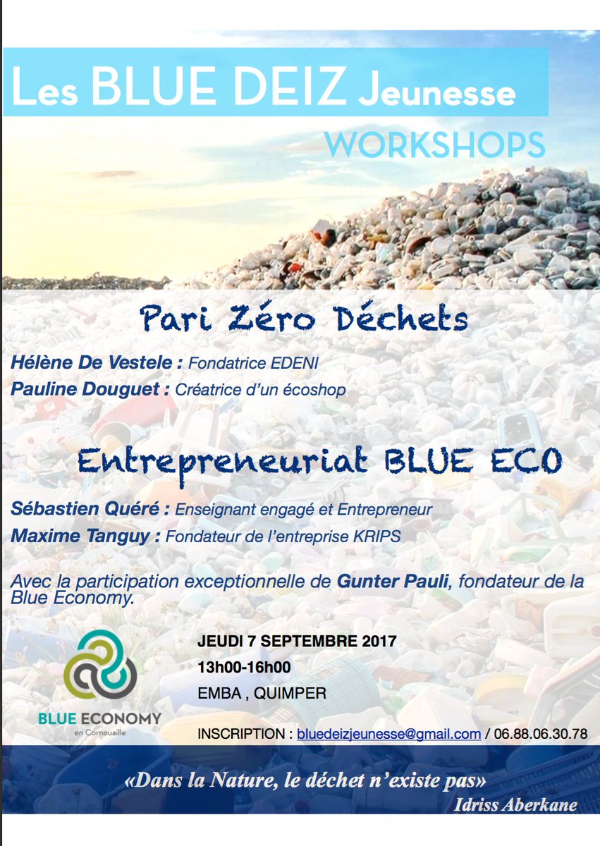 BlueEcoBZH's tweet photo. Workshop sur comment entreprendre de manière innovante et durable le Jeudi 7/09 à l’EMBA de Quimper ! Inscrivez-vous https://t.co/gw6sUsmtcT https://t.co/MIWnFVGZje