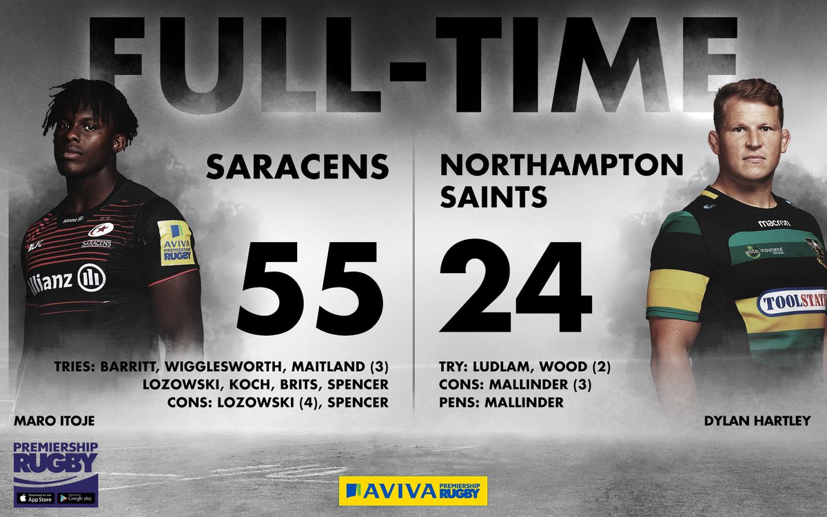 premrugby's tweet photo. FT: @Saracens 55 - 24 @SaintsRugby
Saints fight back in the 2nd half but Sarries too strong at Twickenham!
#LondonDoubleHeader #SARvNOR https://t.co/rHjZFoo8lS