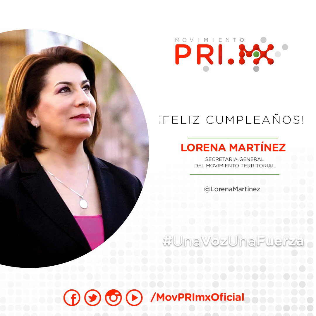 MovPRImxOficial's tweet photo. Felicitamos a @LorenaMartinez, Secretaria General del @MT_Nacional, con motivo de su cumpleaños. ¡Reciba un fuerte abrazo! https://t.co/mbymWYUTfr