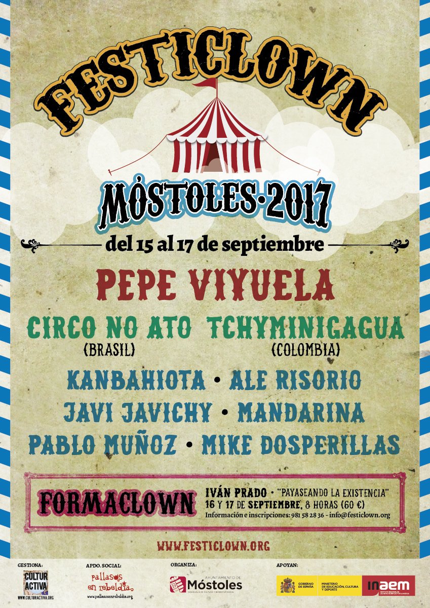 culturactivaSCG's tweet photo. O #Festiclown chega ao @AytoMostoles! #PepeViyuela, @tchyminigagua, @CirconoAto, #Formaclown con @Ivanpradopayaso... https://t.co/F9EZo4iVH4 https://t.co/aQaFHtJSuV