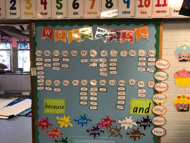 _MissYilmaz's tweet photo. Awesome word walls in the Kindy Rooms! #Acuedu_p https://t.co/8P0CrwAsVB