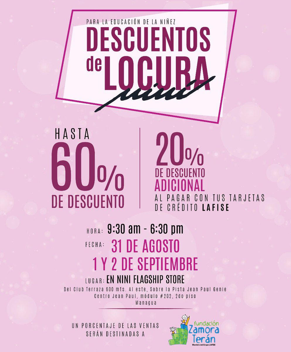 NiniModa's tweet photo. Gente !!! HOY es el último día de los DESCUENTOS de LOCURA aquí en Managua #NiniFlagshipStore 💗 Mañana nos vemos en ESTELÍ! https://t.co/9eLKTaFjIi