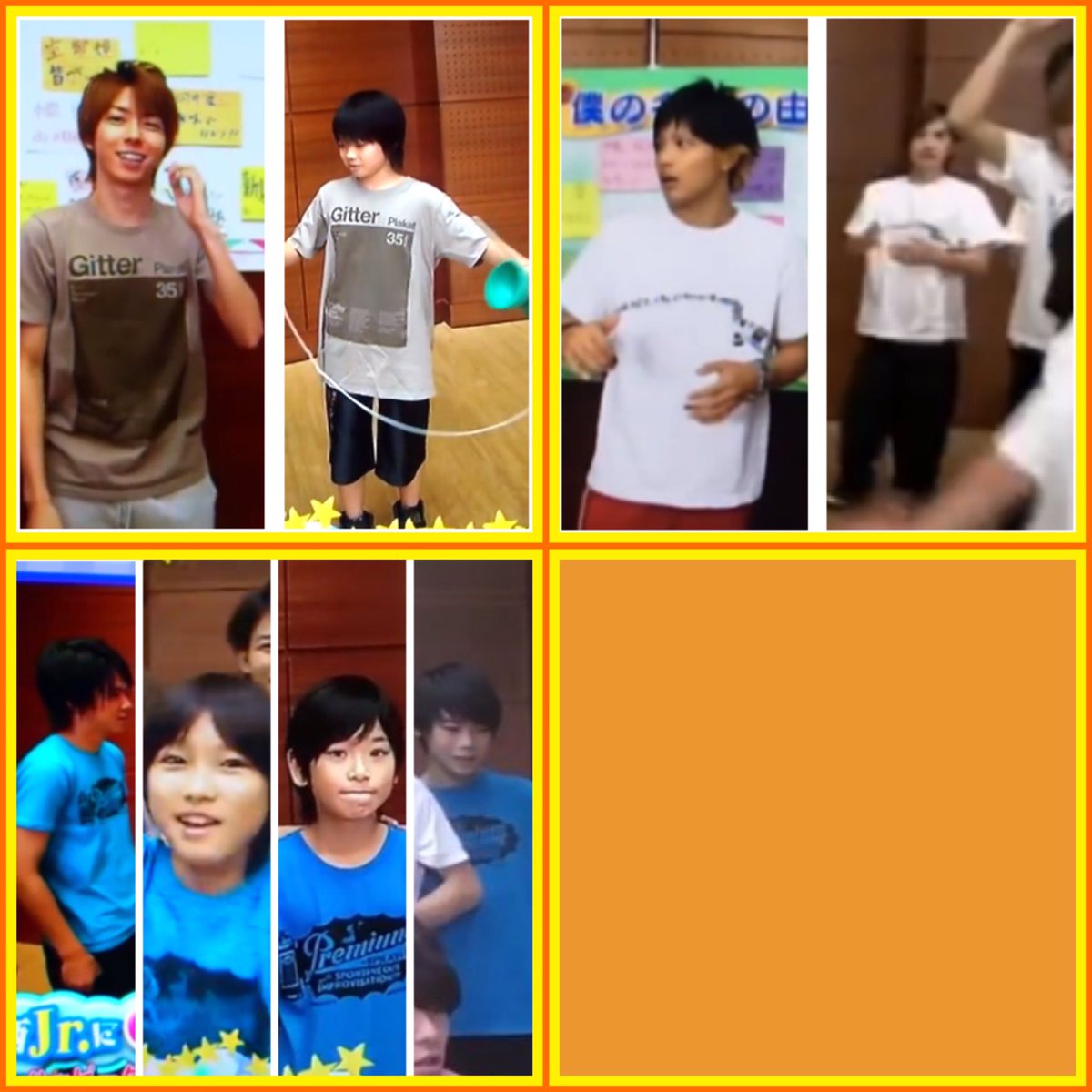 jij327_lo's tweet photo. 関西Jr.Tシャツヒストリー👕✨
（ソースは全てyoutubeのためTシャツの流れ、順番は不完全です。抜け漏れご了承ください。）

関ジュにおけるTシャツの持ちの良さはみなさんご推察の通りですね

7WESTお揃買いすぎなのと菊さんのTシャツが陸君に受け継がれてるのは胸熱すぎる… https://t.co/3blTWnHtnq