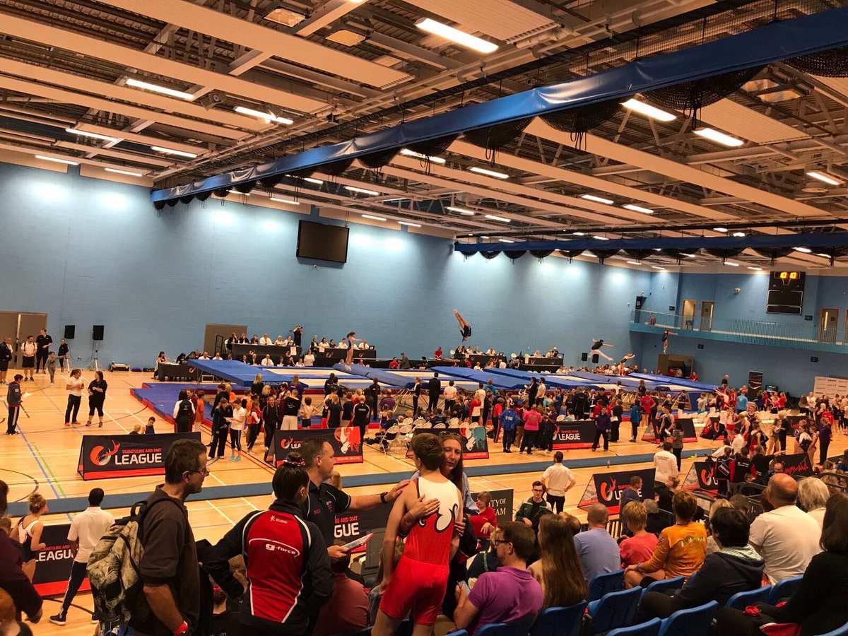TrampLeague's tweet photo. It's a busy day in #Birmingham! It's the largest trampolining competition held in the U.K by entry numbers ever! #LS3Midlands17 https://t.co/eWGGZcbjra