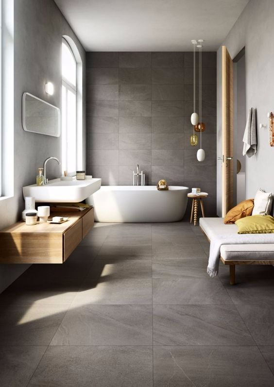 HomeCS1's tweet image. La couleur grise est la #tendance pour une salle de bain au style naturel et zen.