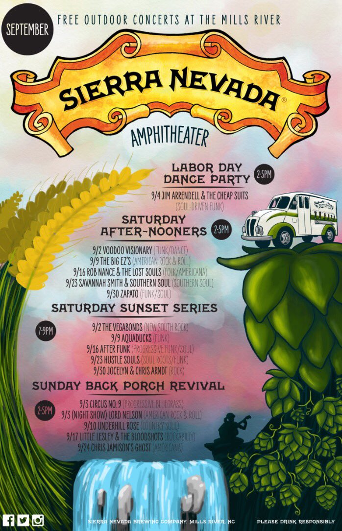 SierraNevada_NC's tweet photo. Our September concert series poster is out! 
Come join us for great beer and music! 
#ncbeer #craftbeer #livemusic #828isgreat #visitnc https://t.co/NA9DCKSBWo