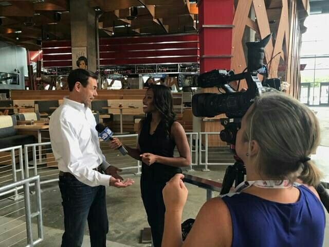 DemetriaWAAY31's tweet photo. Interviewing Mike Gomes, VP of Fan Experience about unqiue food in stadium #KickoffGame https://t.co/mdfIJOiMJv