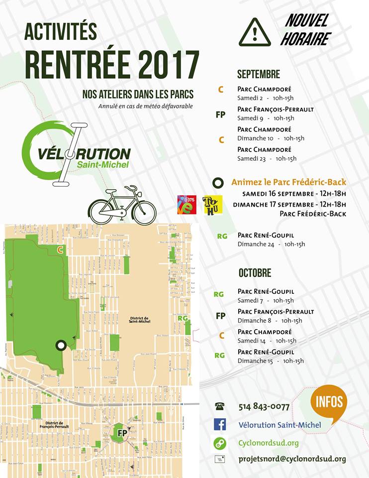 Ne manquez pas le passage de Vélorution Saint-Michel dans ces parcs de l'arrondissement en septembre!