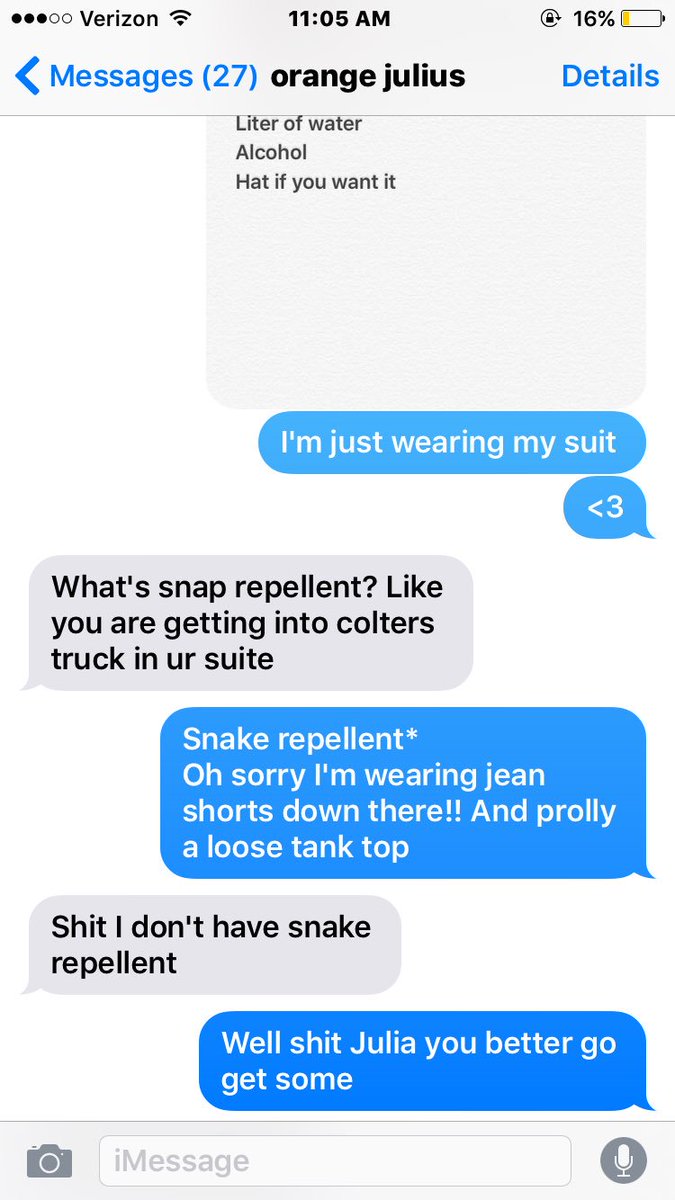 courtneff's tweet photo. When @julia_mount goes on her first float trip u have to mess with her a little bit #snakerepellent https://t.co/9A8zST5mGU