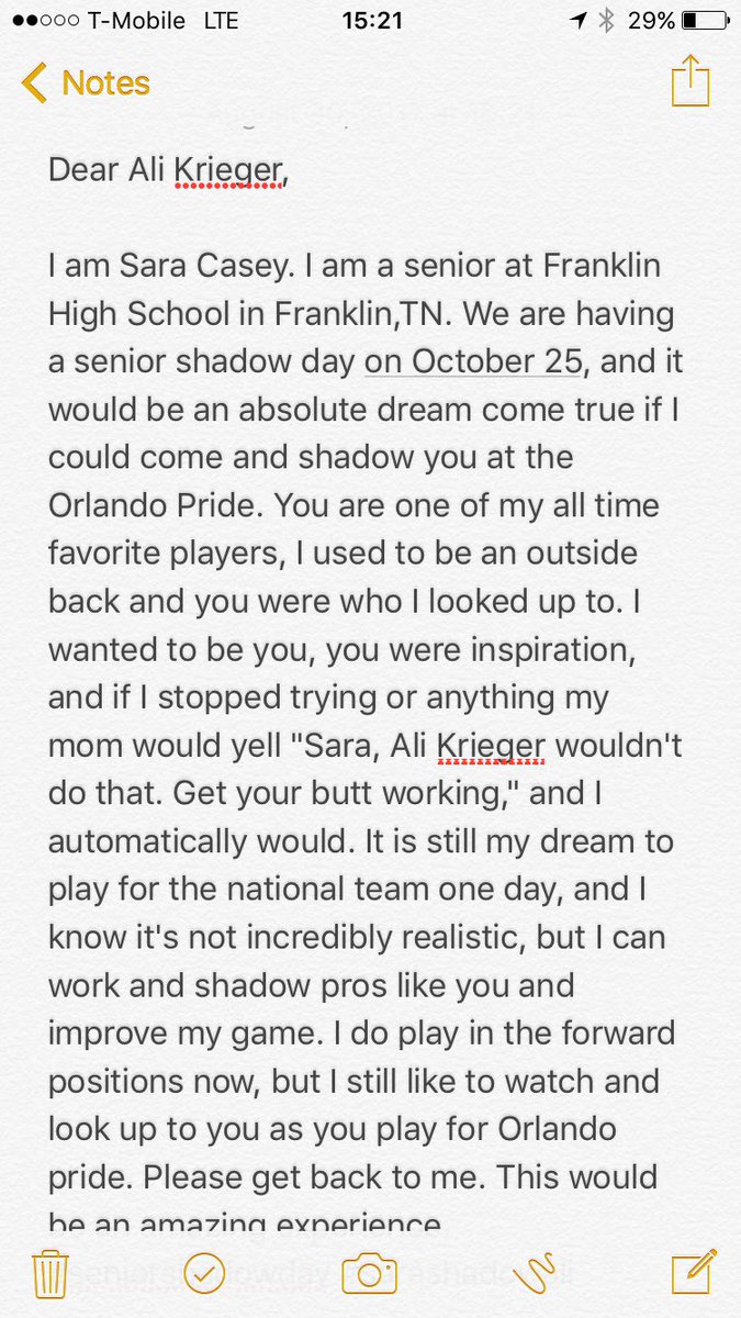 Casey_Sara275's tweet photo. @ORLPride @alikrieger @alikrieger @ORLPride @ussoccer_wnt this would be a great experience!!#seniorshadowday #sarashadowali https://t.co/UQ7qIqZnka