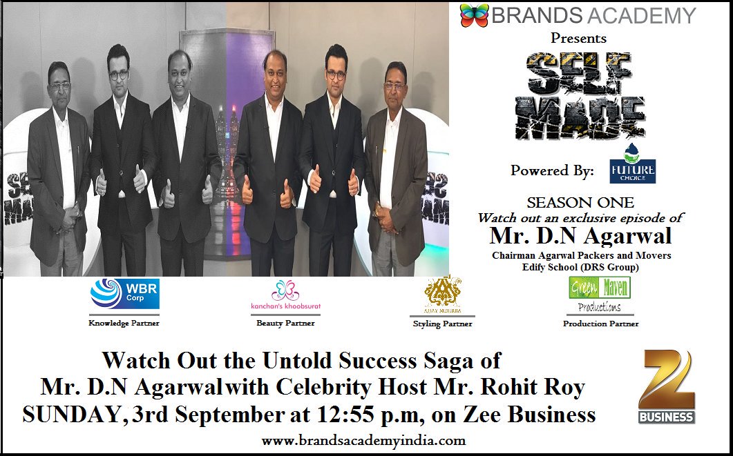 BrandsAcademyIn's tweet photo. Watch out the untold success saga of MR. D.N.Agarwal with celebrity host Mr.Rohit Roy Sunday, 2nd September 2017 at 12:55 p.m. https://t.co/pvH1ZkeUhD