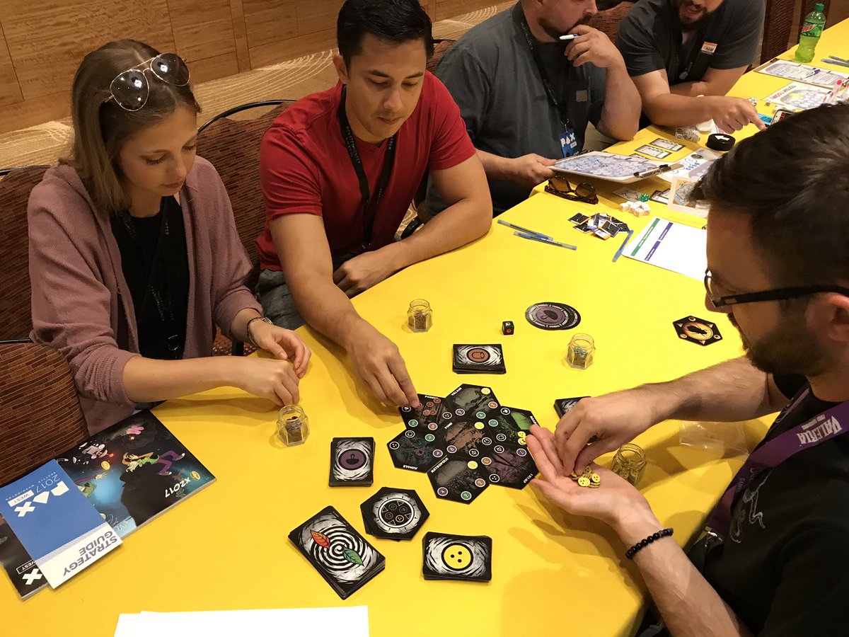 playtestNW's tweet photo. #PlaytestingAtPAX is going full steam at #HyattOlive8. Thanks to our sponsors @rttgamepub @BHGames @_dailymagic_ Come play with us! https://t.co/3epiIIfwvI