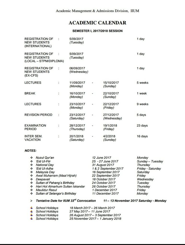 Iium calendar