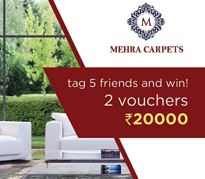 ContestsIndiaOn's tweet photo. TAG AND WIN | WIN 2 VOUCHERS WORTH RS.20,000/- #MehraCarpets #HomeCanvas
Participate here- https://t.co/RSBVHV2yJX https://t.co/h6cUlofY0K