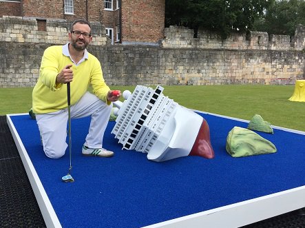 YorkArtGallery's tweet photo. Visit our #ArtistsGarden tomorrow for your last chance to see &amp; play Doug Fishbone's Leisure Land Golf! #LLGolfYork https://t.co/wCiTcPgFDP https://t.co/JC4L0xyUqJ